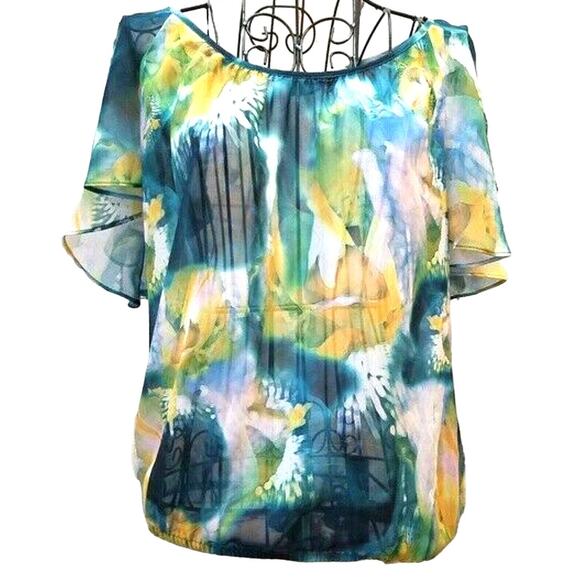 Sheer Top by ANA A New Approach Size S Boho Flutter Sleeve Cottage Fairy Floral - Picture 1 of 9